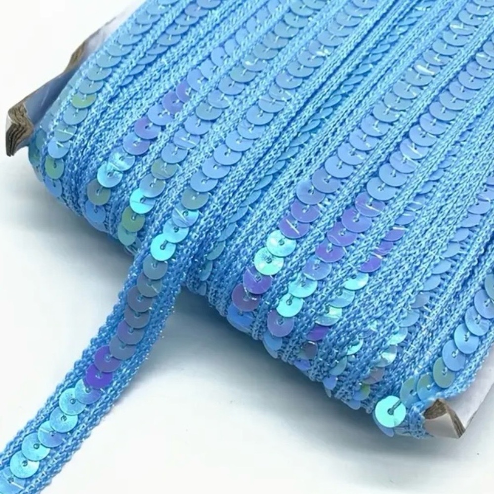 1 Yard Sky Blue Stretch Sequin Appliquรฉ Trim for Crafts and Clothes, New